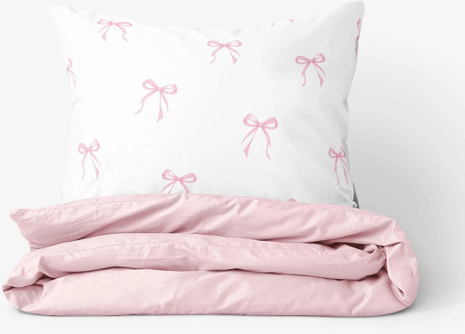 Goldea bavlnené posteľné obliečky duo - ružové mašličky s púdrovo ružovou 220 x 200 a 2ks 70 x 90 cm