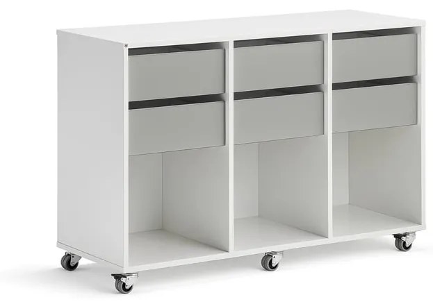 Študentská úložná skrinka CASPER, 6 zásuviek, 3 priehradky, biela, šedá