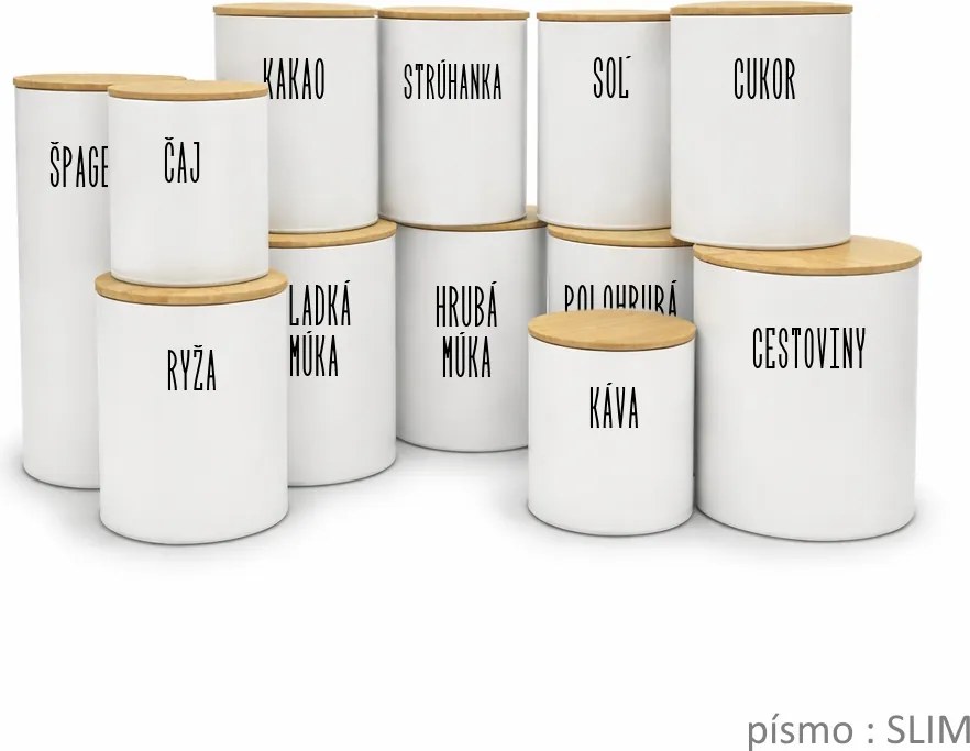 Orion Sada 12ks plechových dóz na potraviny, biele, s bambusovým vekom SADA