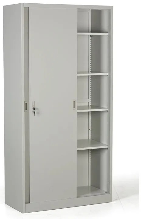 Kovová skriňa s posuvnými dverami, 4 police, 1000 x 1990 x 450 mm, svetlo sivá