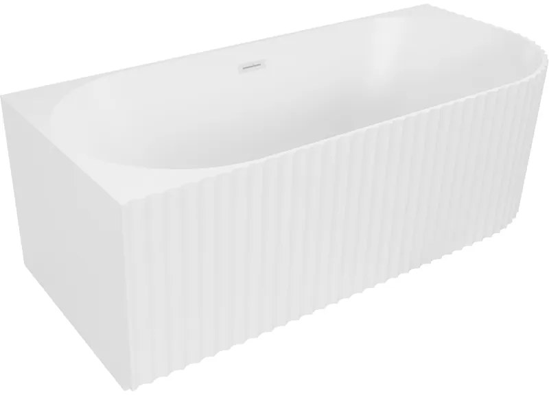 Mexen Gia, voľne stojaca rohová vaňa, drážkovaná, ľavá, 150 x 75 cm, biela matná, biely prepad, 52701507501L-20