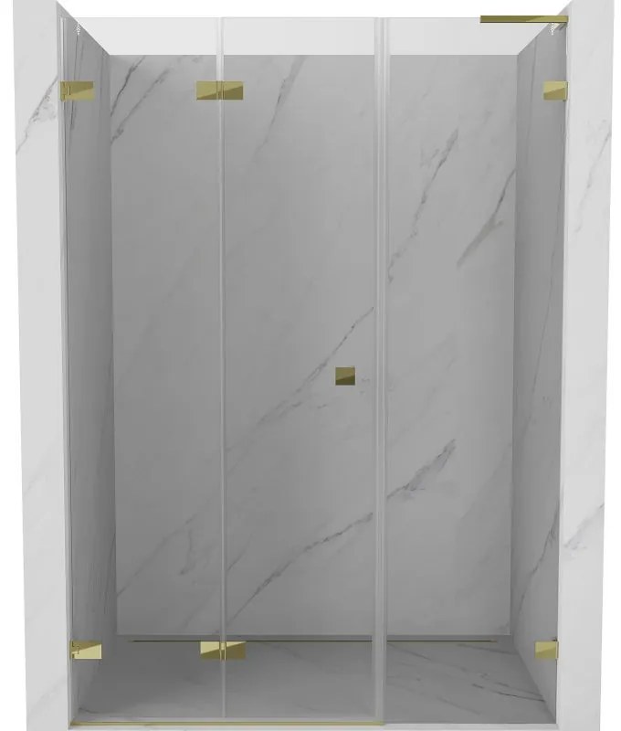 Mexen Lunar-F, L skladacie ľavé sprchové dvere 125 cm, číre sklo, zlatý profil, 836SL-125-050-50-00-L