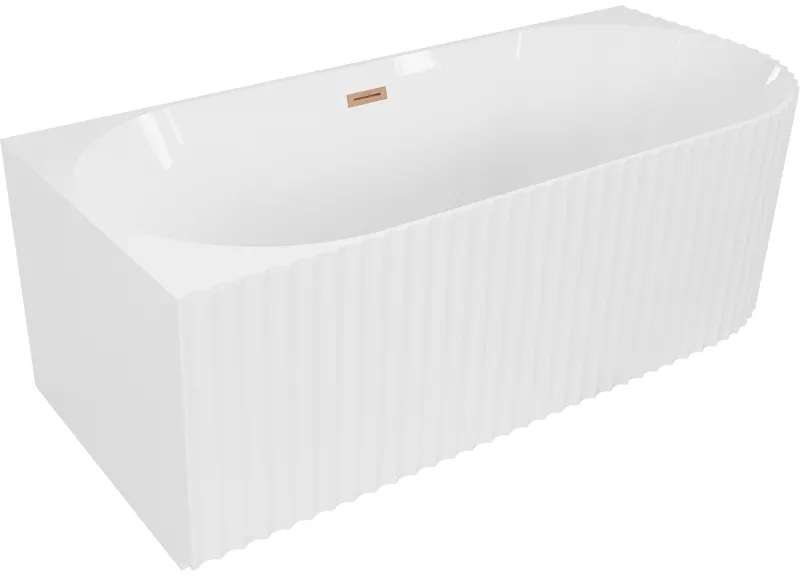 Mexen Gia, voľne stojaca rohová vaňa, drážkovaná, ľavá, 150 x 75 cm, biela lesklá, medená matná, 52701507500L-65