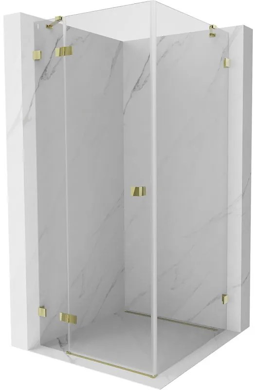 Mexen Lunar, výklopný sprchový kút ľavý 80 x 80 cm, 8mm číre sklo, zlatý profil, 834-080-080-50-00-L