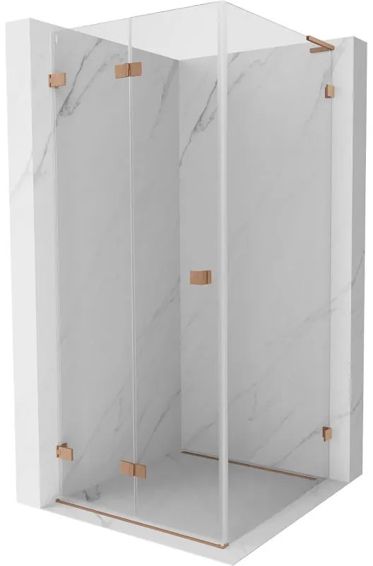 Mexen Lunar-F L, 1-krídlový sprchový kút so skladacími dverami, ľavý, 70 x 70 cm, 8mm číre sklo, medený profil, 836L-070-070-65-00-L