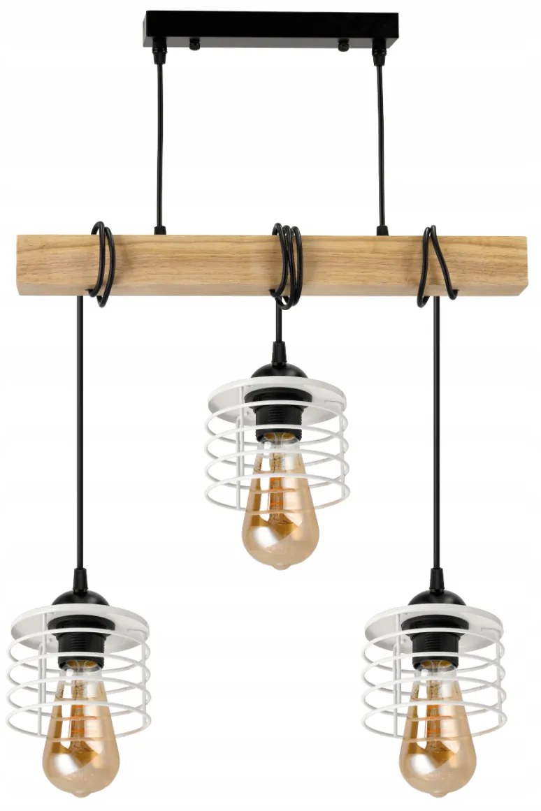 BERGE Závesné stropné svietidlo LED drevený trám 3xE27 Luster Spring biely