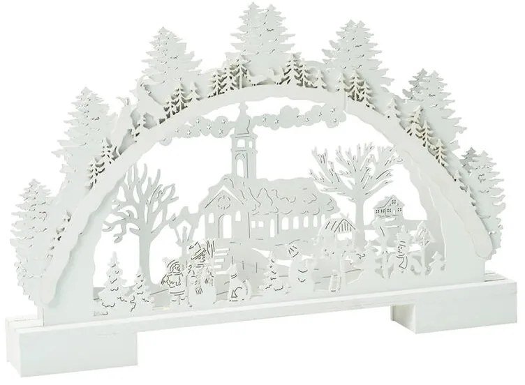 Drevená dekorácia s LED 41 cm, biela, assort