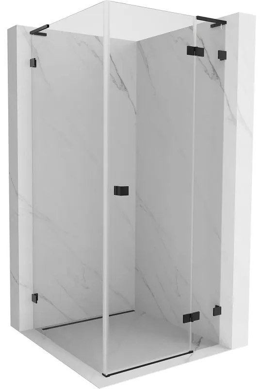 Mexen Lunar, L pravý výklopný sprchový kút 70 x 70 cm, 8mm číre sklo, čierny profil, 834L-070-070-70-00-P
