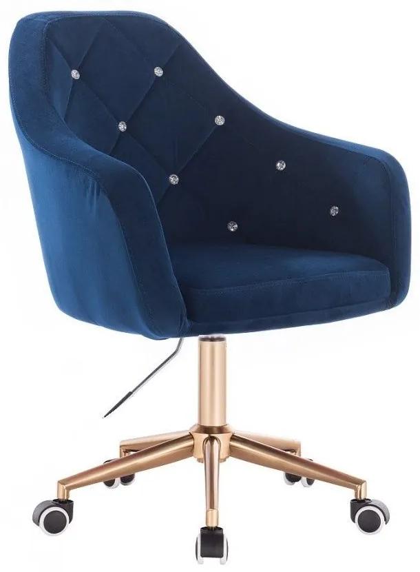 LuxuryForm DESIGN Kreslo ROMA VELUR na zlatej podstave s kolieskami - modré