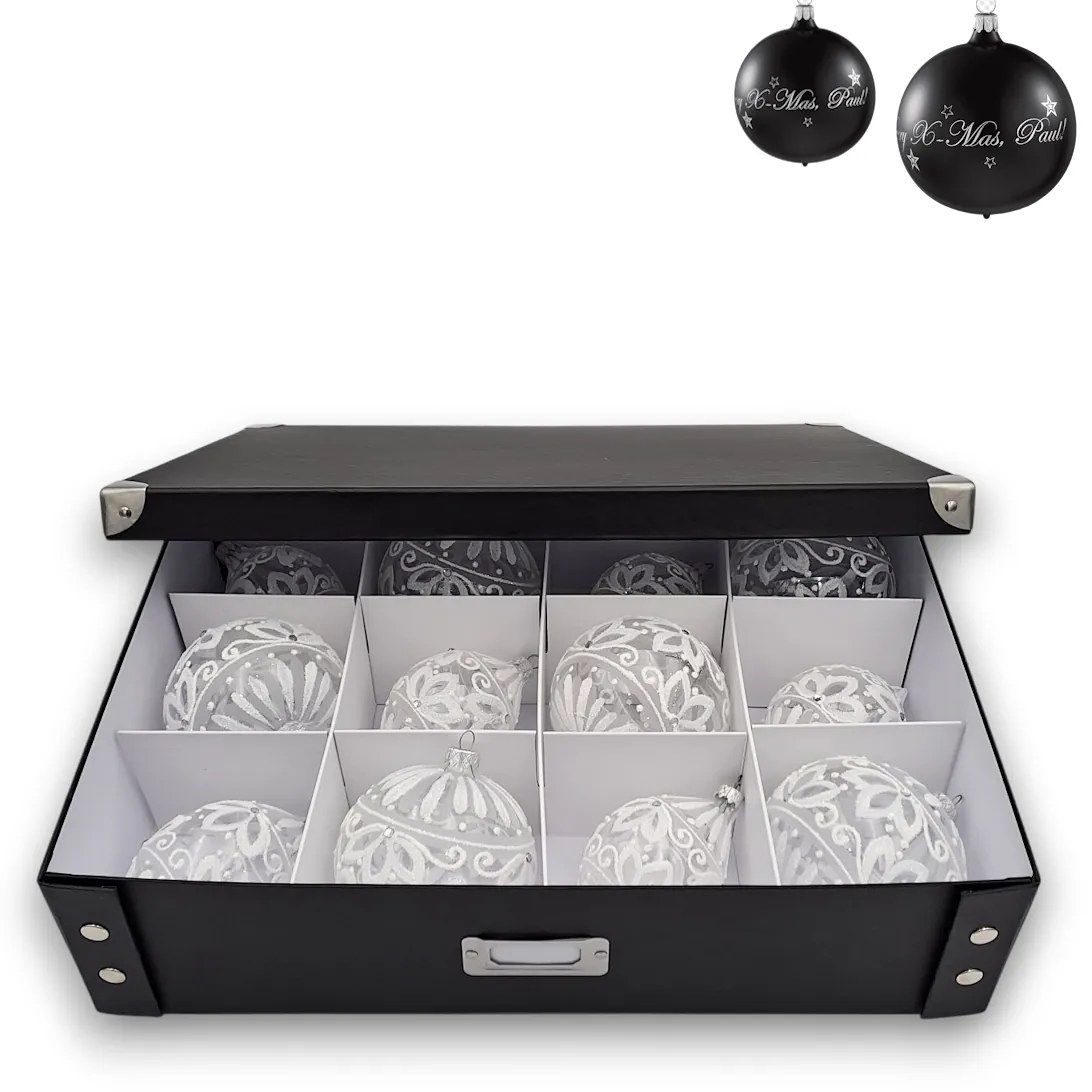 Triediaci organizér s priehradkami na vianočné gule a ozdoby, čierny