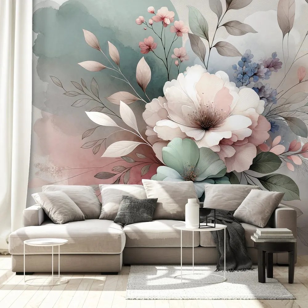 Samolepiaca tapeta pastelové akvarelové kvety