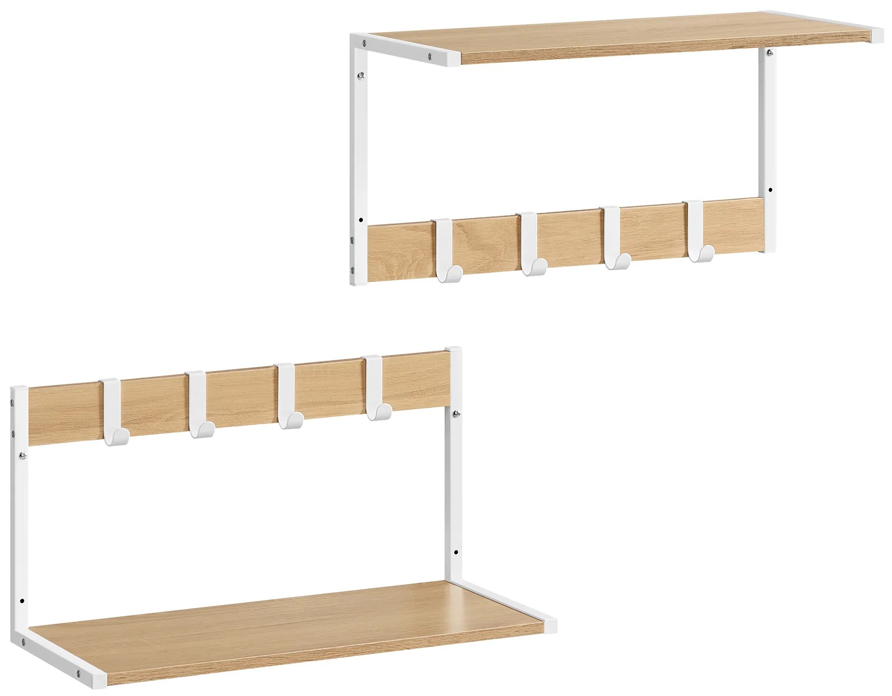 Nástenná polica s háčikmi VELORY sada 2 ks 50x24,2 cm, biela/dub sonoma