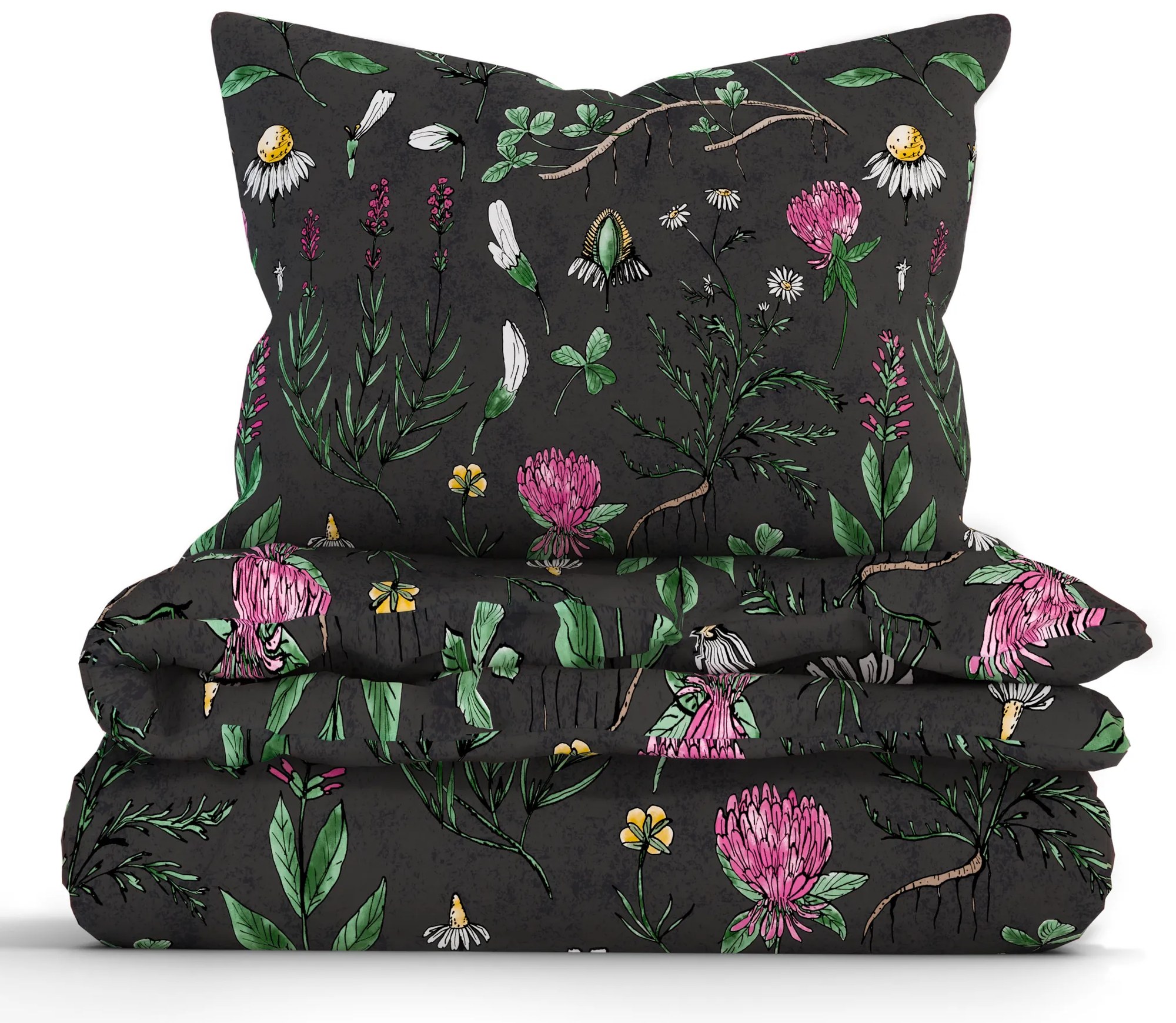 Bavlnené obliečky Renforcé - Herbár čierny