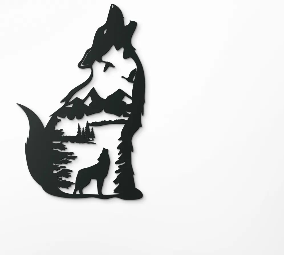 drevko Drevená nálepka Zavýjajúci vlk Rozmer obrazu: 44,5 x 29 cm, Farba dekorácie: Čierna