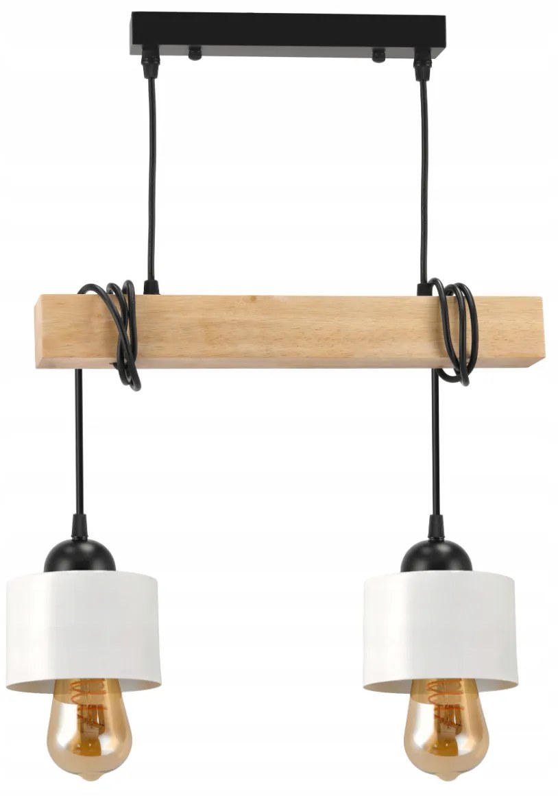 BERGE LED závesné stropné svietidlo, drevený trám, 2xE27, kovový pohárový luster