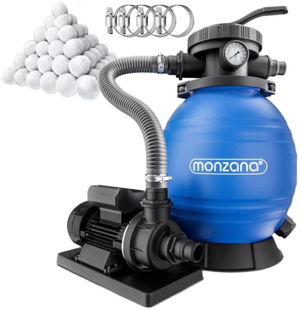 Monzana Piesková filtrácia k bazénu AQUA s filtračnými guľôčkami, 10 200 l/h, modrá
