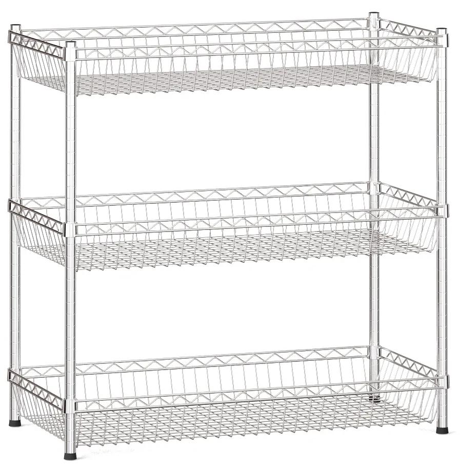 Drôtený regál s košovými policami, 900 x 900 x 450 mm, 3 police