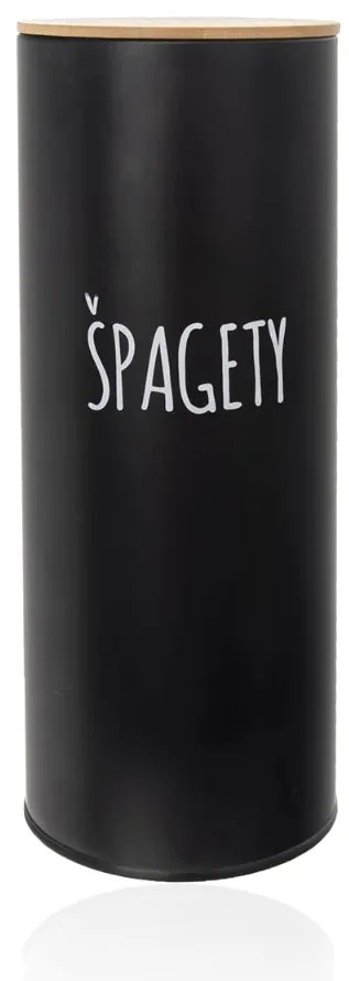 Orion 2. akosť - Plechová dóza na potraviny, čierna, s bambusovým vekom, ŠPAGETY