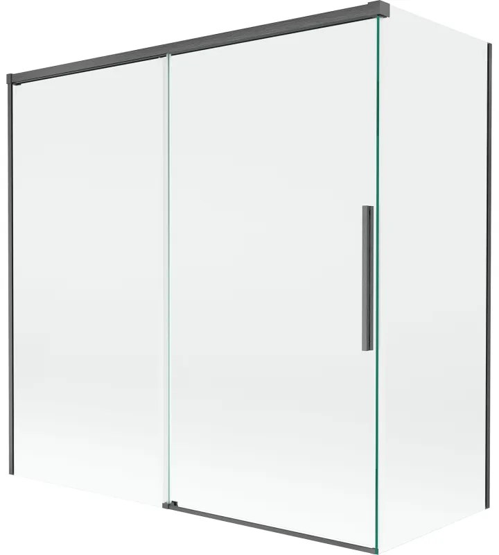 Mexen Rox, 2-krídlová posuvná vaňová zástena 160 + 75 x 150 cm, 8mm číre sklo, brúsený grafit profil, 8C9-160-075-66-00