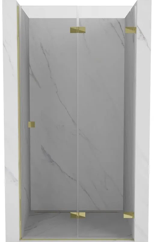 Mexen, Mexen Lunar-F pravé sklápacie sprchové dvere 75 cm, transparentné, zlaté - 836-075-000-50-00-P
