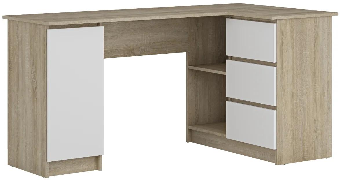 Rohový PC stolík Alsen - dub sonoma / biela