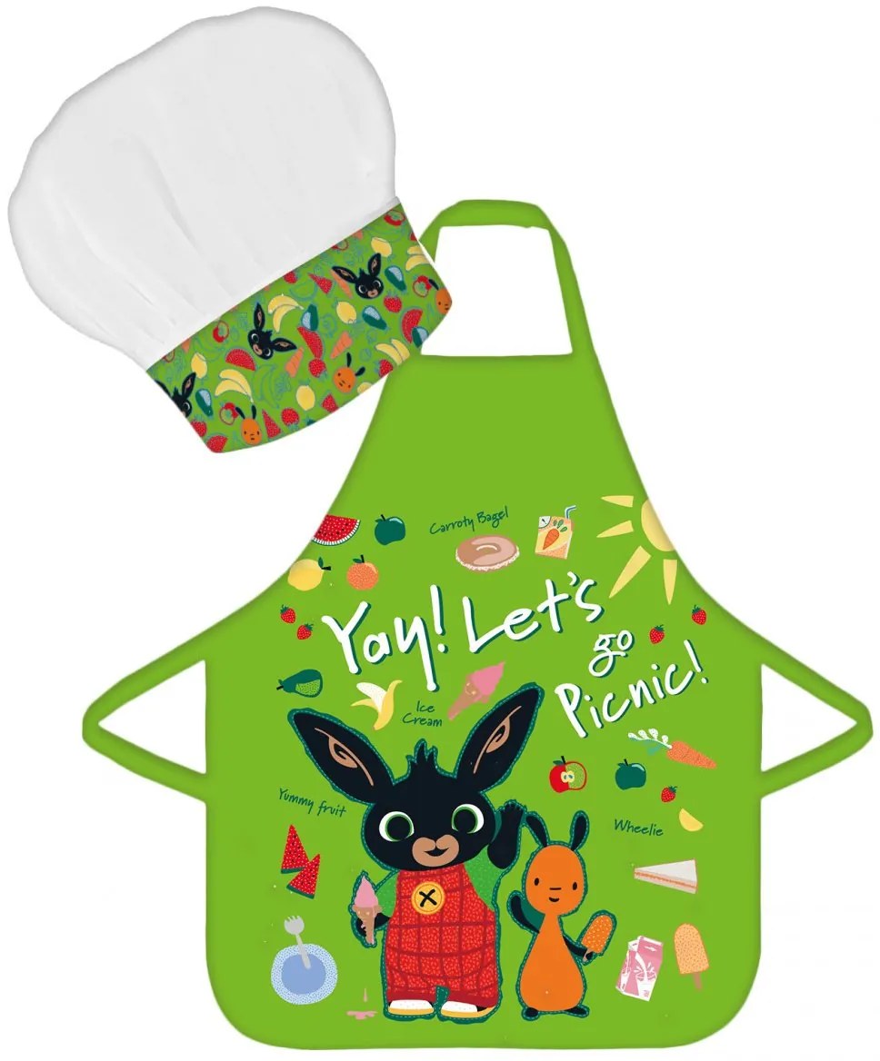 Detská zástera s kuchárskou čiapkou Zajačik Bing - motív Let's Go Picnic! - 2 diely