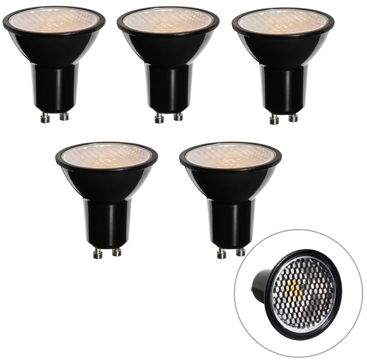 Sada 5 GU10 3-krokových stmievateľných LED žiaroviek 50mm Honey Rate 6W 400 lm 3000K