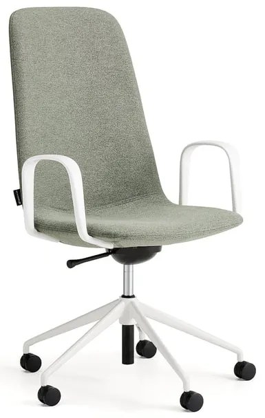 Stolička LANGLEY, stredný sedák, s kolieskami a podrúčkami, biela/zelenošedá