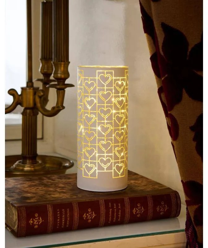 SIRIUS LED svietnik, sklo, dekor srdca, 20x8cm