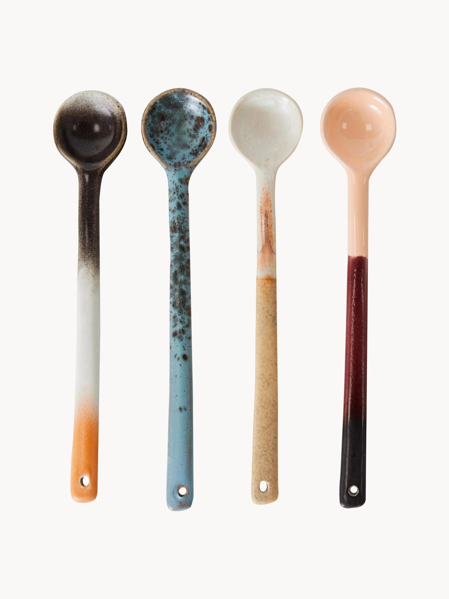 Ručne vyrobené lyžičky's reaktívnou glazúrou 70's, 4 ks