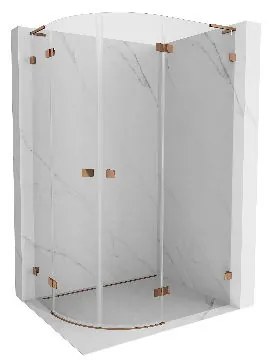 Mexen Lunar, L pravý polkruhový sprchový kút 80 x 70 cm, 8mm číre sklo, profil ružové zlato, 833L-080P-070L-60-00