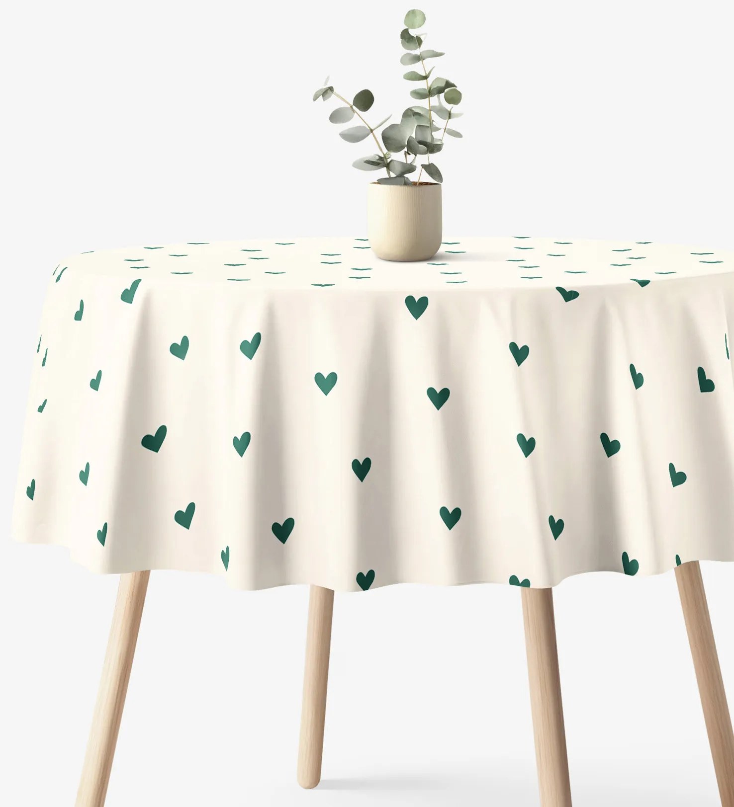 Goldea okrúhly obrus 100% bavlnené plátno - srdiečka na slonovej kosti Ø 100 cm