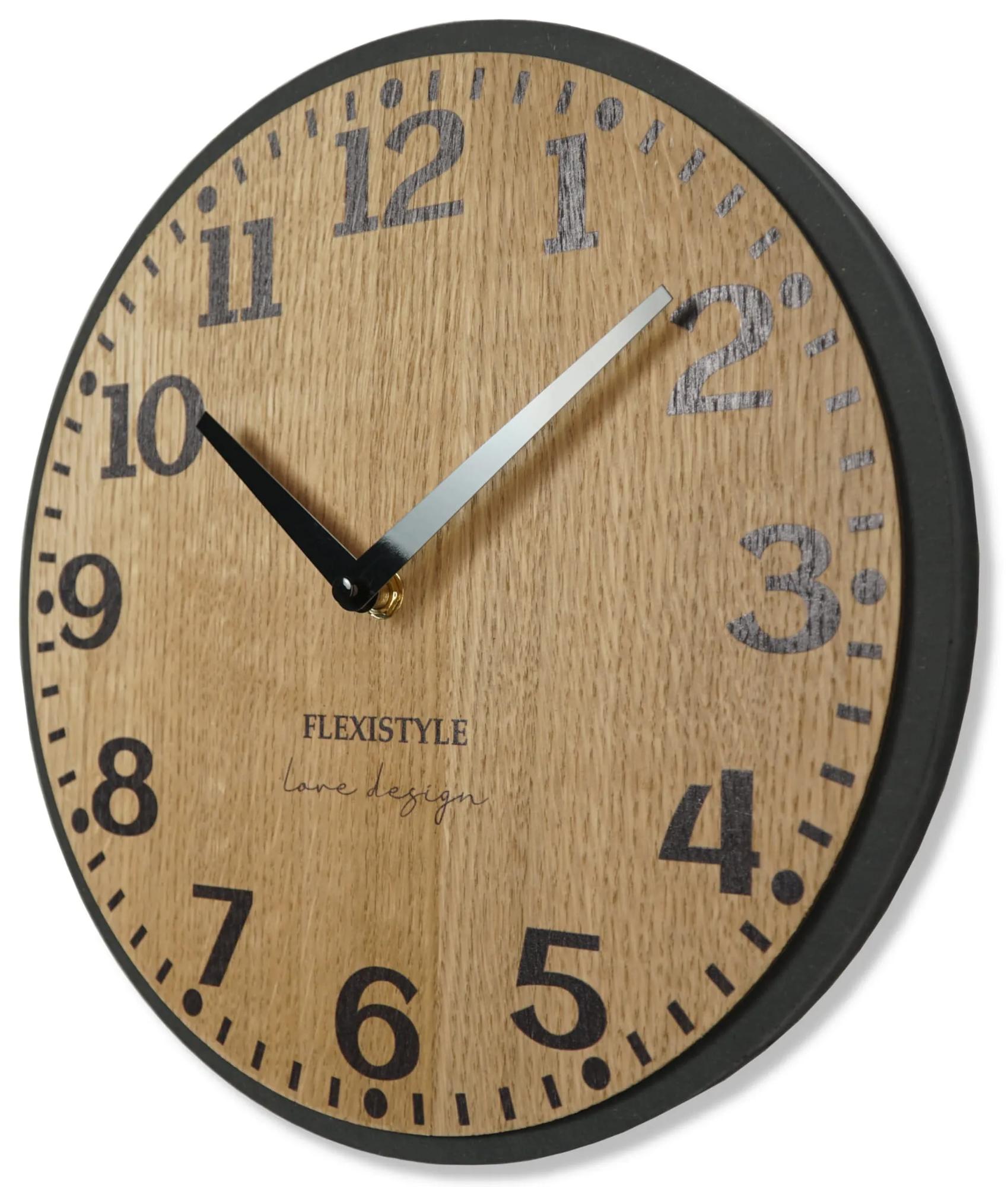 Dubové nástenné hodiny Elegante Flex z227-1d-1-x tmavohnedé, 30 cm
