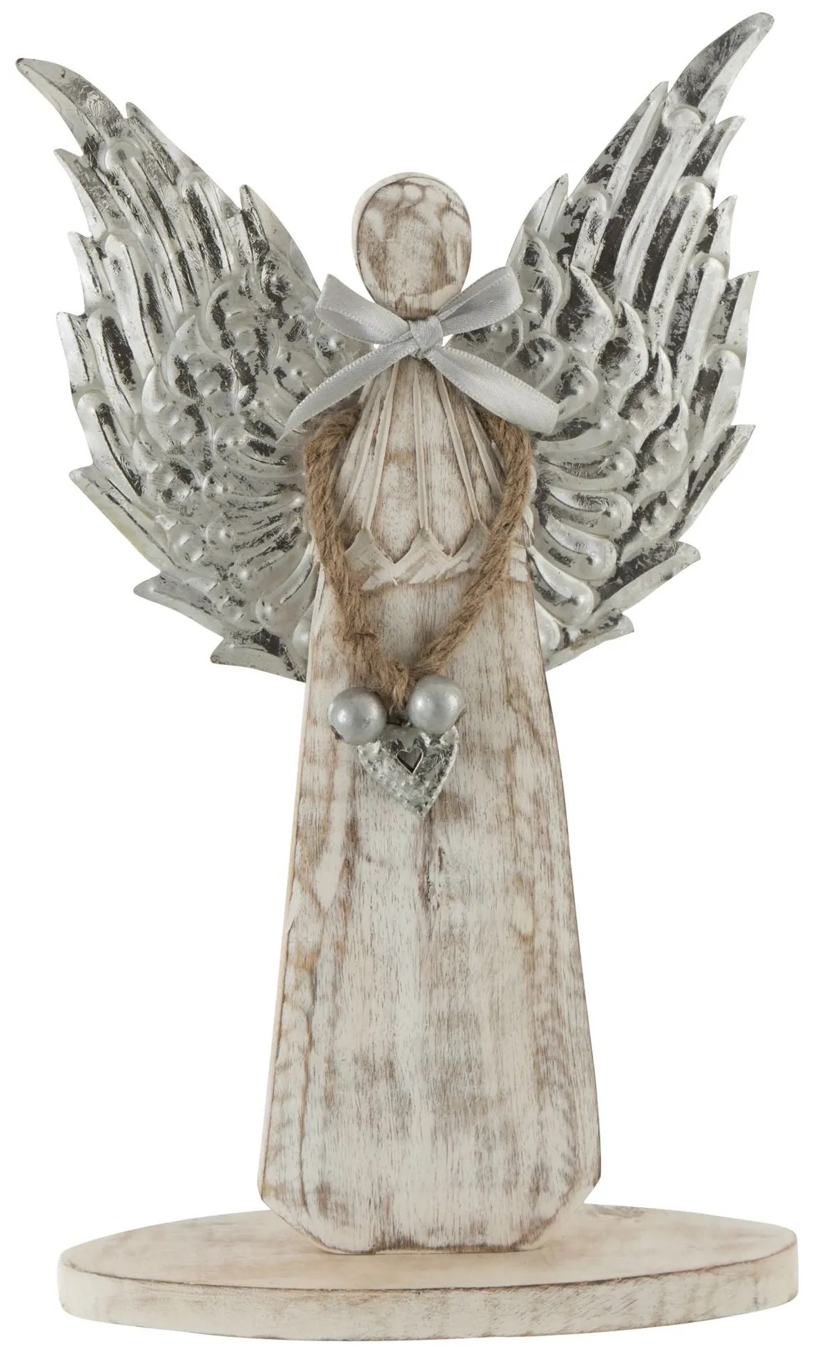 Drevený anjel zo striebornými kriedly - 18*31*2cm