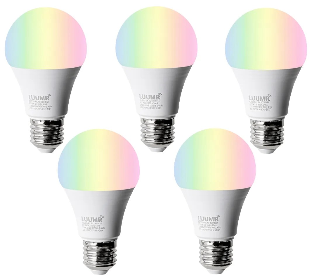 Sada 5 ks Inteligentné LED žiarovky E27 A60 matné RGBW 9W 806lm 2700-6500K