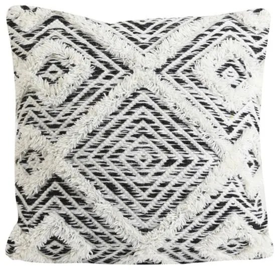 Bielo-čierny vankúš Udim s ornamentmi a strapcami - 45 * 45 cm