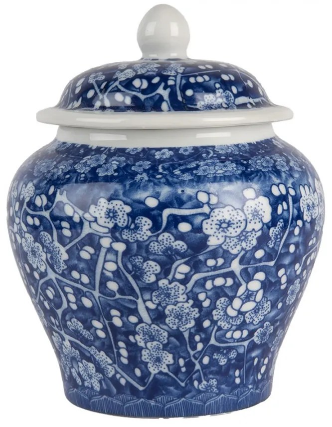 Modrá keramická váza s viečkom a kvetmi Retro Vintage - Ø 9*12 cm