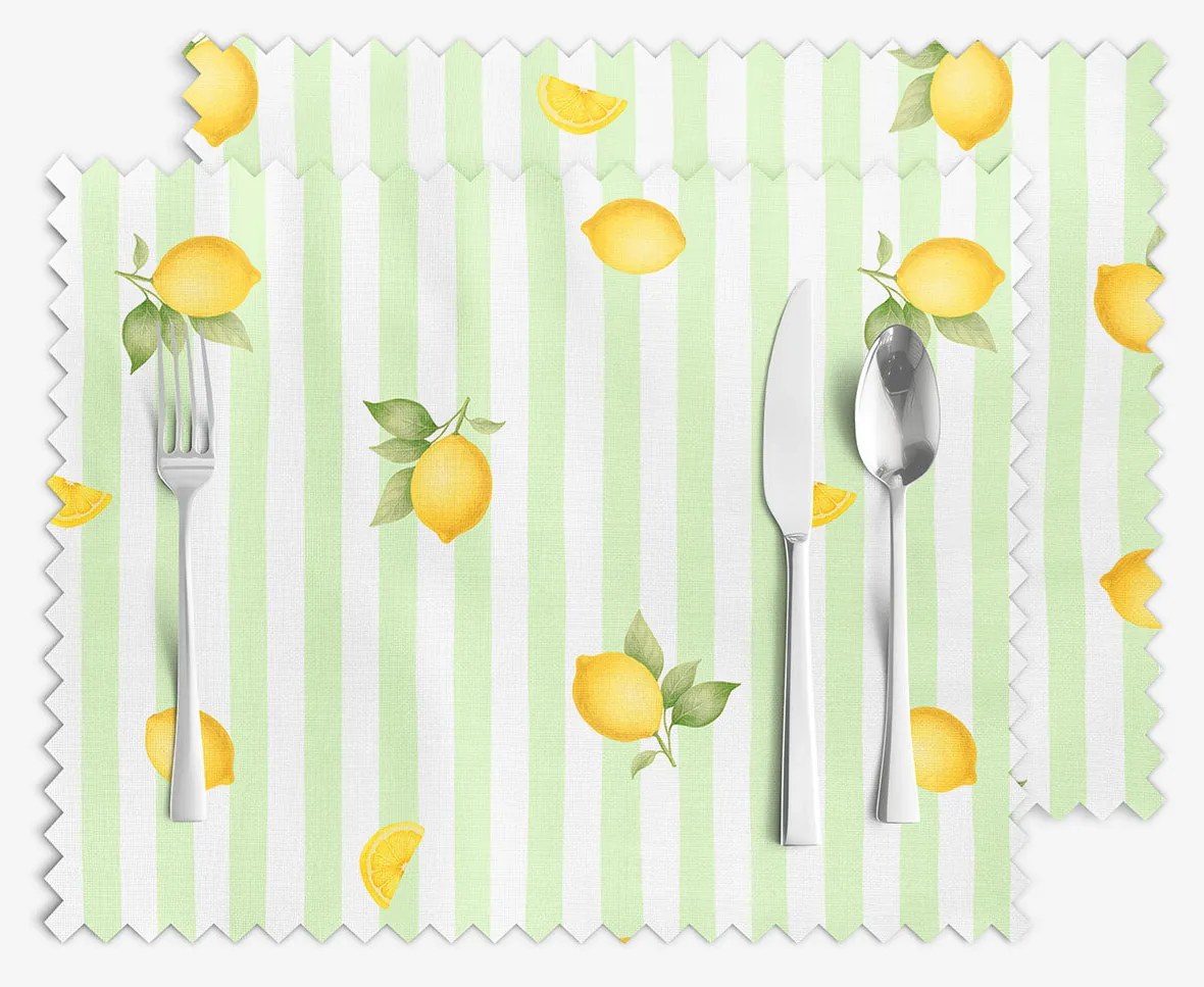 Goldea prestieranie na stôl teflónové - zelené prúžky s citrónmi - sada 2ks 30 x 40 cm