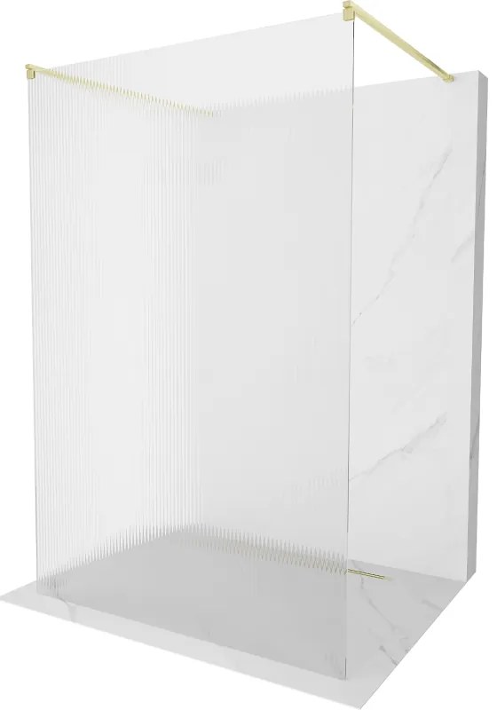 Mexen Kioto, sprchová zástena Walk-In 140 x 200 cm, 8mm sklo s rebrovým vzorom, zlatý matný profil, 800-140-002-55-09