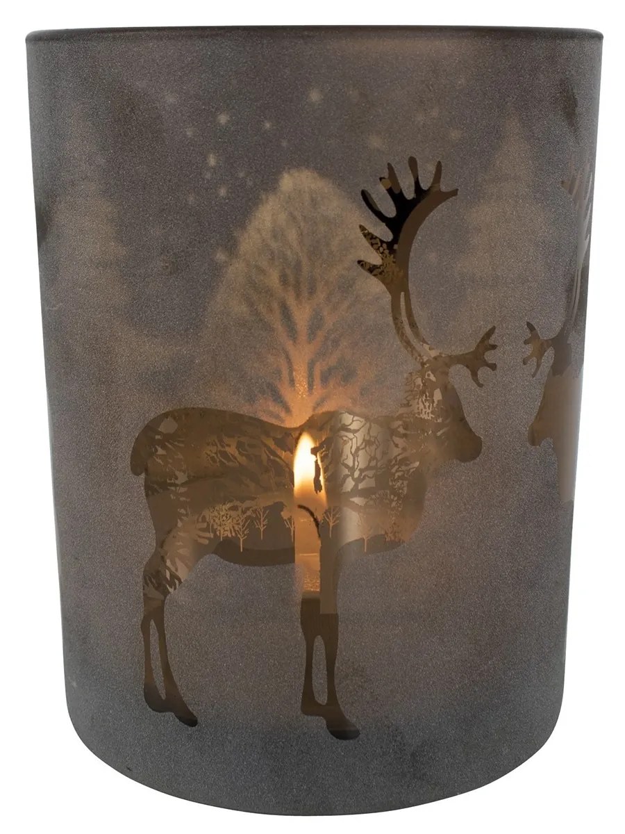 Bronzový sklenený svietnik s jeleňom - Ø 7 * 8cm