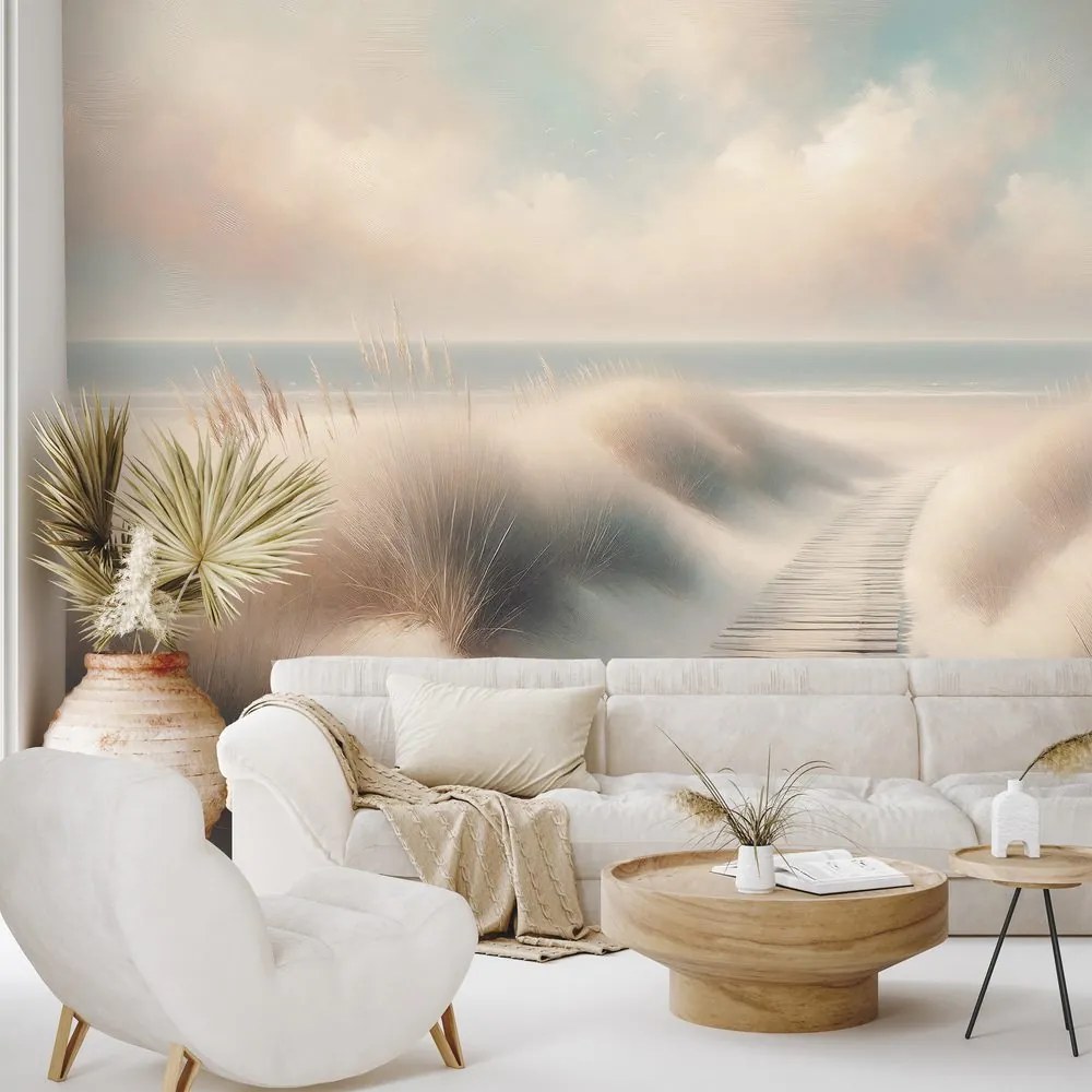 Samolepiaca tapeta piesková pláž s drevenou cestou