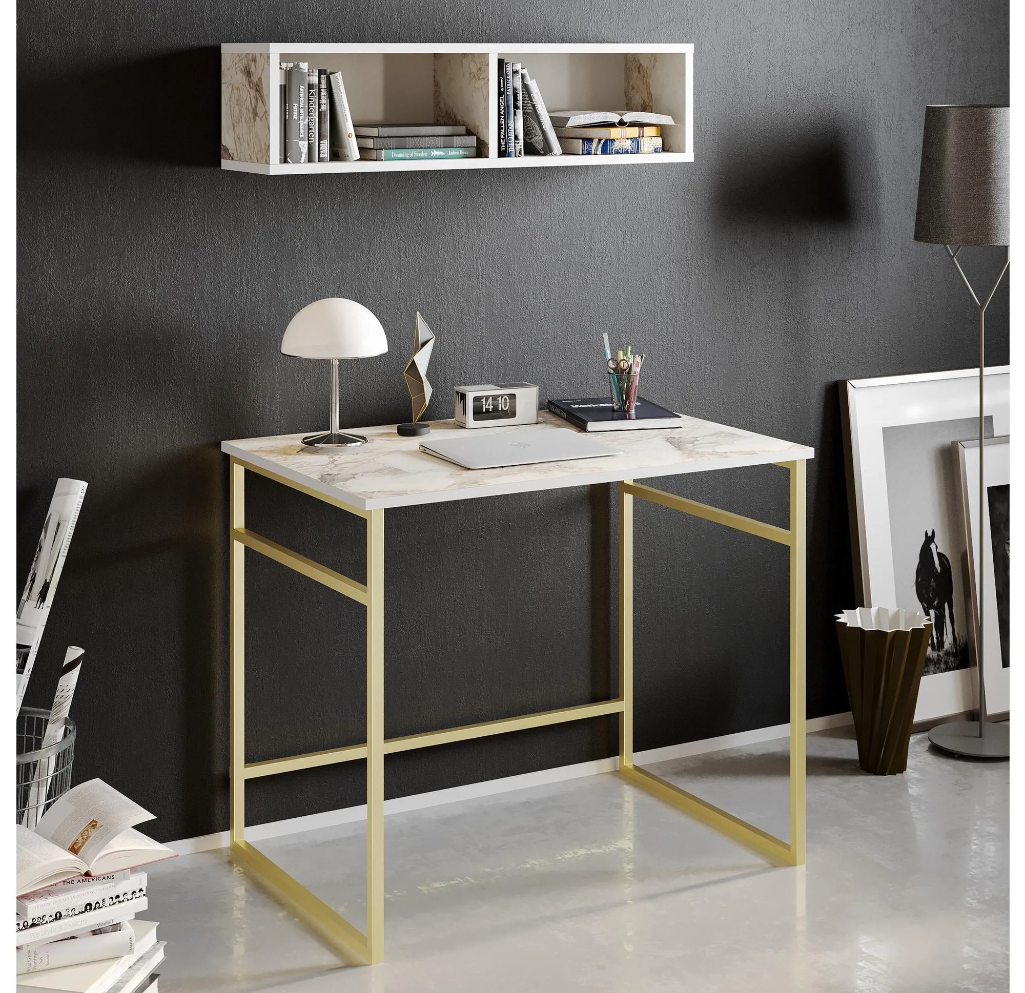 PC stolík Gomma (biela + zlatá) . Akcia -19%. Vlastná spoľahlivá doprava až k Vám domov. 1102165