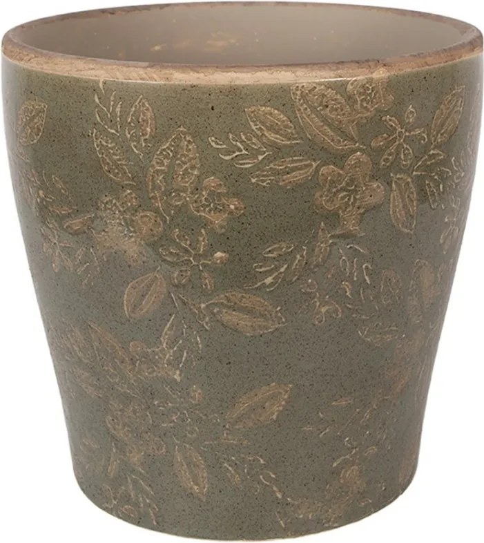 Zelený keramický obal na kvetináč s kvetmi Timothée XL - Ø 18*17 cm