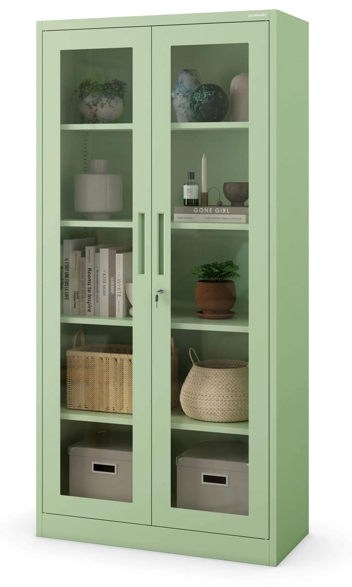 Sklenená skrinka AMELIA, 900 x 1850 x 400 mm, Fresh Style: pastelovo zelená