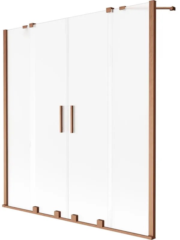 Mexen Velar Duo, 2-krídlová posuvná vaňová zástena 150 x 150 cm, 8mm sklo námraza, medená matná, 896-150-000-32-65