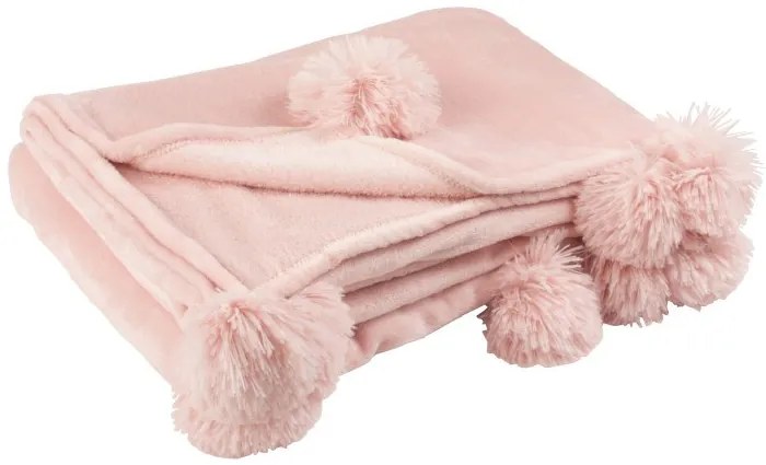 Plyšový pléd s brmbolcami vo svetlo ružovej PomPom - 130 * 170 * 1 cm