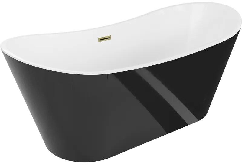 Mexen Montana, voľne stojaca vaňa 180 x 90 cm, biela-čierna, zlatý lesklý prepad, 52011809075-50
