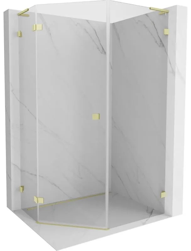 Mexen Lunar, L päťuholníkový sprchový kút naklápací doľava 80 x 100 cm, 8mm číre sklo, zlatý matný profil, 831L-080L-100P-55-00-L