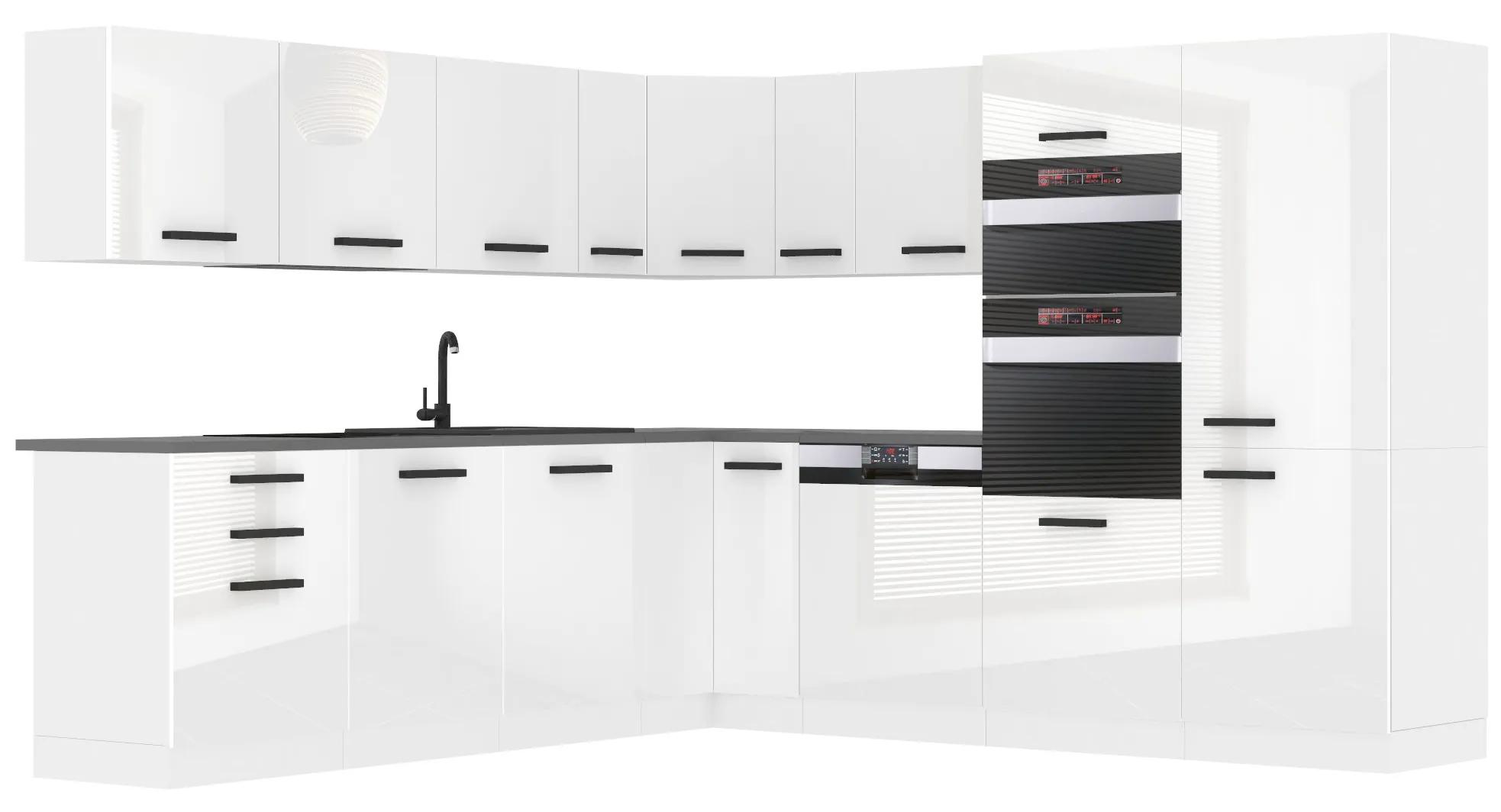 Kuchynská linka Belini Premium Full Version 480 cm biely lesk s pracovnou doskou JANE