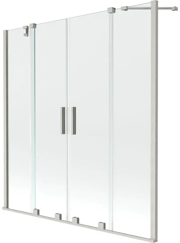 Mexen Velar Duo, 2-krídlová posuvná vaňová zástena 150 x 150 cm, 8mm číre sklo, brúsená oceľ, 896-150-000-02-97